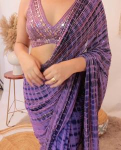 ผ้าจอร์เจียเจ็ตส่าหรีแบบพิเศษปักเรียงตามลำดับสองชั้นทันสมัยสไตล์ปากีสถานอินเดียผู้ใหญ่งานแต่งงานเจ้าสาวดูสวยงาม - Product Image 6