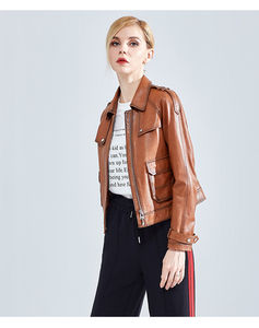 Genuine Lamb Sheep <b>Leather</b> <b>Jacket</b> for Women Stylish Winter Bomber with Hooded Collar High Quality New Condition - Product Image 5