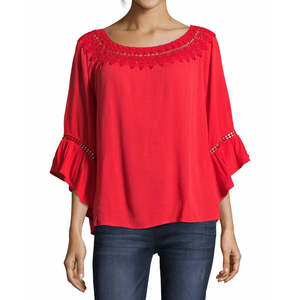 Camicetta da Donna John Paul Richard in Stile Bohémien con Bordo all'Uncinetto e Maniche a Volant in Arancione Taglia S - per Primavera/Estate Realizzata in Chiffon - Product Image 1