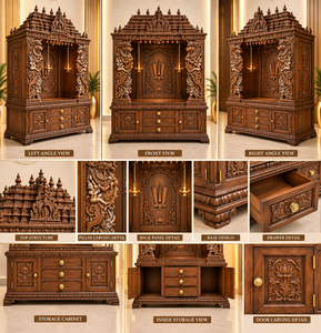 Traditional Tamil Yali Carved <b>Wooden</b> Pooja Mandir Buy Exclusive South Indian Style Handcarved <b>Wooden</b> <b>Temple</b> For Luxury Home UK - Product Image 6