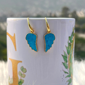 ต่างหูปีกนางฟ้าประดับพลอยสีฟ้าเทอร์ควอยซ์สไตล์โบฮีเมียน ทำจากทองเหลืองชุบทอง 18k งานแฮนด์เมดสำหรับผู้หญิง - Product Image 3