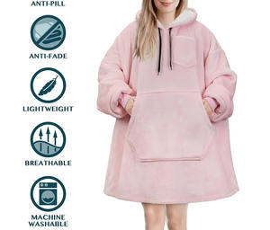 <b>Sherpa</b> fleece jacket hoodie women bulk wholesale warm knitted oversized hoodie blanket custom design OEM - Product Image 4