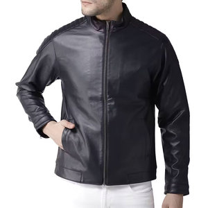 High Street Style Men's Black Leather Stylish in Stand Collar chaqueta para hombres Prendas de abrigo Chaqueta de cuero de moda nueva y de alta calidad - Product Image 2