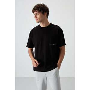 เสื้อยืดพิมพ์ลายทรงโอเวอร์ไซส์สำหรับผู้ชาย-สีดำ ผ้าคอตตอนเจอร์ซีย์เนื้อหนา 100% คอตตอน 88370 - Product Image 3