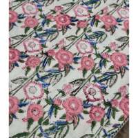 Nappe en coton 100% imprimée à la main motif floral blanc et rose, pour table de salle à manger, maison, salon, style campagnard fait main, pour hôtels