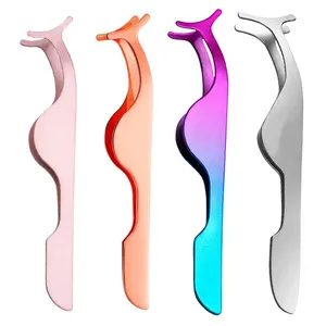 Segmented Cluster Makeup Tool Custom Logo Strip Lashes Extension Steel Color Eyelash Applicator <b>Tweezers</b> - Product Image 3