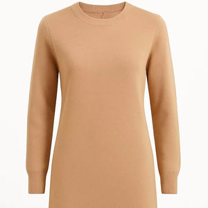 Classique femmes 100% Superfine laine col rond pull robe fermeture éclair genou longueur moulante coupe régulière Style décontracté pour l'hiver - Product Image 1