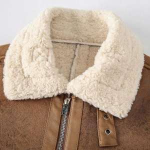 Veste en cuir pour homme en peau de mouton épaisse d'automne/hiver avec col montant et logo frontal pour la conduite à moto par temps froid - Product Image 4