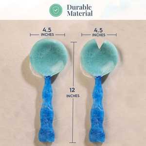 Nouvel ensemble de couverts en résine bleue, cuillère et fourchette, ustensiles de service de cuisine, motif marbré, outils de mélange des aliments, vaisselle de salle à manger - Product Image 2