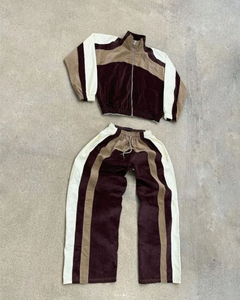 Veste à fermeture éclair XL personnalisée pour hommes, ensemble de pantalons de survêtement baggy, patchwork en blocs avec logo des fabricants-Survêtement d'hiver grande taille - Product Image 3