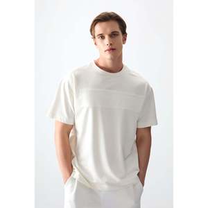 T-shirt basique pour homme Air Jones, couleur écru, coupe ample, en tissu mélangé de coton épais et doux - Modèle 88378 - Product Image 1