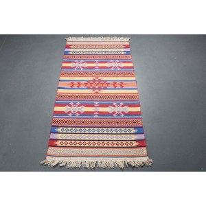 พรมวินเทจตุรกี ขนาด 2.6x4.7 ฟุต (80x143 ซม.) พรมขนสัตว์สีแดงลายอิคัต - Product Image 5