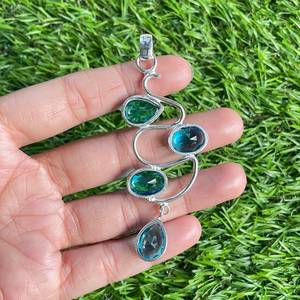 <b>Blue</b> <b>Topaz</b> Pendant In 925 Sterling Silver Handmade <b>Necklace</b> For Women - Product Image 3