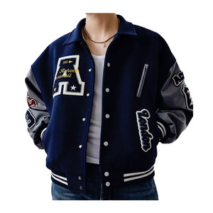 เสื้อแจ็กเก็ตเบสบอลวิทยาลัยลายกราฟฟิตี้สำหรับผู้ชายสไตล์อินเทรนด์ไม่ซ้ำใครขนาดพลัสไซส์บริการ OEM - Product Image 3