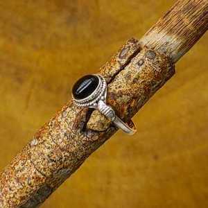 Handcrafted 925 Sterling Silver Bohemian Elegant Bezel <b>Set</b> <b>Ring</b> with Black Onyx Gemstone and Diamond Artisan Jewelry Design - Product Image 3