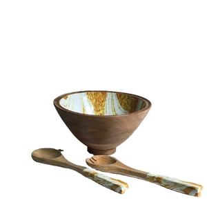 Juego de cuencos estampados personalizados con dos cucharas de ensalada, tazón de madera con Mango de alta calidad - Product Image 1