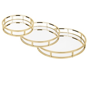 Plateau de service en métal plaqué or et en verre, tendance pour les cafés et restaurants, grossiste en Inde - Product Image 4