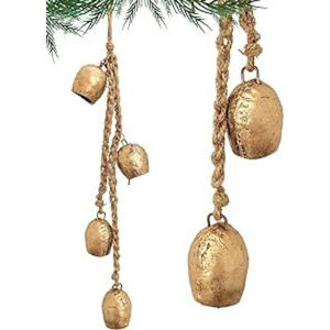 Design antique avec corde suspendue en jute Cloches de Noël vintage Cloches de vache suspendues en métal Rustique pour la décoration intérieure du jardin de la maison - Product Image 3
