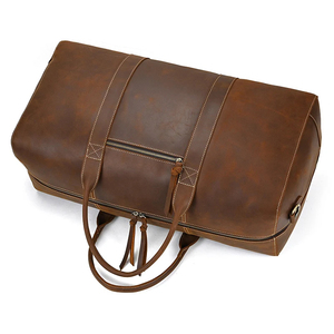 Sac de voyage pliable en cuir véritable, grande capacité, style vintage, fermeture éclair, durable, imperméable - Product Image 1