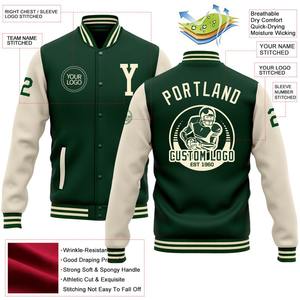 Bomber personnalisée verte Full-Snap Varsity Letterman deux tons veste coupe-vent Streetwear vintage Varsity Jacket pour hommes - Product Image 3