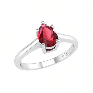 Anello di fidanzamento classico da donna in argento sterling 925 con rubino naturale a forma di goccia d'acqua da 0,35 ct - Product Image 2