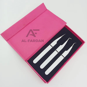 กล่องการ์ดแบบกำหนดเองด้ามจับเพชรสีขาวด้านแหนบปลายแหลม90 45องศาที่หนีบขนตาเส้นใยสแตนเลสสูง - Product Image 1