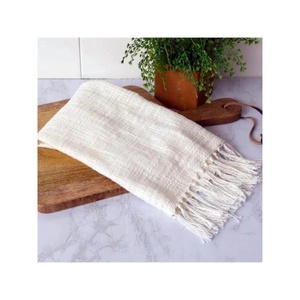 2024 Grey Colour Embroidered Tasselled Non Disposable Handy Fluffy Soft Household GOTS Approved Top Grade Golf <b>Kitchen</b> Towel Set - Product Image 2