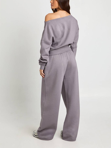 Nouvelle mode d'hiver, survêtement pour femme à épaules dénudées, sweat-shirt décontracté surdimensionné avec pantalon ample, logo imprimé en 3D, ensemble 2 pièces - Product Image 3
