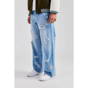 Jeans en denim ample pour homme de haute qualité OEM, coupe ample, denim vintage empilé, pantalon en denim taille mi-haute, pantalon en denim délavé - Product Image 1