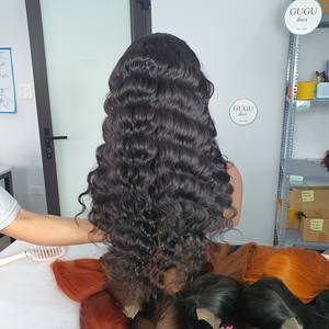 Venta al por mayor cierre de encaje pelucas mujeres negras sin cola suelta onda profunda crudo pelo vietnamita peluca con malla frontal de cabello humano - Product Image 4