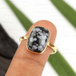 Vente en gros de bague éternité en vermeil pour femme en argent sterling 925 10x14mm coussin plaqué or 18 carats bijoux en obsidienne naturelle flocon de neige - Product Image 4