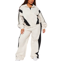 Conjunto deportivo de dos piezas para mujer, talla grande, con bordado, cremallera, cortavientos, transpirable, top corto y pantalones para correr.