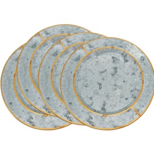 Plaques de présentation en étain galvanisé avec bord en bois et rivets en cuivre | Un ensemble d'assiettes rustiques pour une table de mariage de ferme moderne - Product Image 4