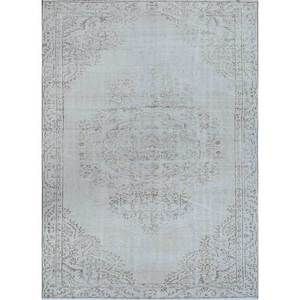 Tapis en laine noué à la main gris et noir vintage Pae-633, tapis de salon rectangulaire abstrait à motif médaillon pour adolescents et maison - Product Image 1