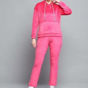 Conjunto Deportivo de Dos Piezas con Capucha, Diseño Personalizado, Color Sólido, Forro Polar de Invierno, Ecológico, Transpirable para Mujer - Product Image 1