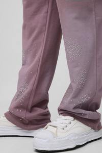 Acid Wash Casual Streetwear Flare <b>Jogger</b> Pants for <b>Men</b> 100% Cotton Rhinestone Decor Baggy Fit Distressed Custom OEM Design - Product Image 3
