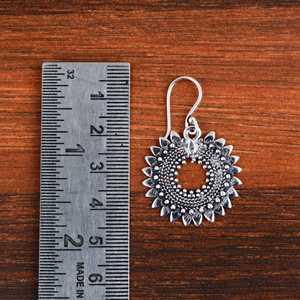 Antique Design Drop Earrings Floral <b>Sunflower</b> Tribal Brass Jewelry Women Silver Plated Boho Geometric Design Wholesale/OEM/ODM - Product Image 4