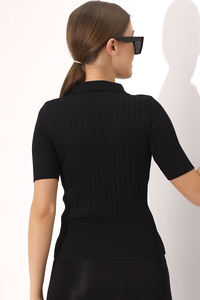 Blusa de punto con cuello Polo para mujer, camiseta de manga corta elástica elegante y cómoda de verano transpirable, servicio OEM personalizado - Product Image 6