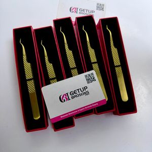 GETUP BROSONS แหนบต่อขนตาเคลือบทอง ชุดเครื่องมือความแม่นยำสูง บรรจุภัณฑ์กล่องสีแดง - Product Image 1