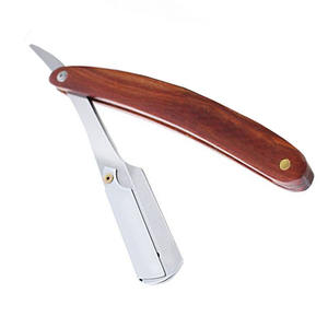 Maquinilla de afeitar manual de calidad superior con mango de madera, borde recto, acero inoxidable y bolsa de cuero - Product Image 4