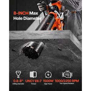 Machine de forage diamantée de 8 pouces, électrique, portative et sur pied, avec 4 sources d'alimentation, pour le forage de carreaux de béton à sec ou humide - Product Image 4