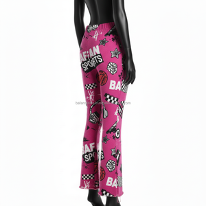 Women Flare Pant Premium GSM Fleece <b>Fabric</b> <b>Pink</b> Sports Print Custom Logo Heat Transfer Trendy Streetwear Style Women Flare Pants - Product Image 5