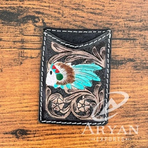 Top Selling Handmade Tooled Leather Credit <b>Card</b> <b>Holders</b> Genuine Leather Turquoise Floral <b>Card</b> Case <b>Wallet</b> Gift for Him & Her - Product Image 1