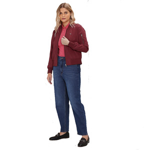 Wholesale Women's Burgundy Bomber <b>Jacket</b> Full Sleeve Zipper Closure Solid Color Windproof Polyester Woven Autumn Style - Product Image 4