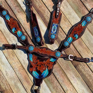 Headstall en cuir très demandé et cuirasse floral sculpté à la main avec un beau design peint à la main - Product Image 1