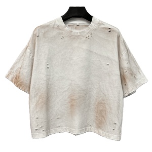 100% Cotton T-shirt with <b>Spray</b> Effect-Front Logo Drop Shoulder Boxy Fit Street <b>Style</b> Breathable Quick Dry T-shirt Distressed - Product Image 2