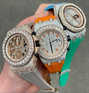 Montre de luxe de haute qualité en acier inoxydable avec bracelet en cuir, cadran serti de diamants et de moissanite, verre saphir, cadeau d'affaires - Product Image 6