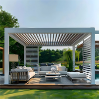 Système de protection solaire à lames orientables pour l'extérieur, imperméable, en aluminium, motorisé, au toit rétractable, pergola