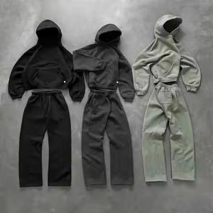 OEM Wholesale pullover Hoodies and Sweatpants Stone Wash Sets Custom Private Label Thick <b>Mens</b> Clothing Acid Wash <b>Sweat</b> <b>Suits</b> set - Product Image 2