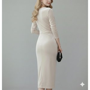 Vestido Midi de Terciopelo Elegante para Mujer de Jane, con Manga Larga, Cuello Cruzado, Detalle Fruncido Lateral, para Eventos Nocturnos, Modelo 31160 - Product Image 4
